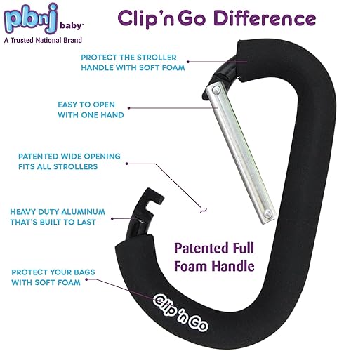 Miniatura 7 de Ganchos para colgar bolsas de pañales – Clip para cochecito de mamá y gancho organizador de accesorios para cochecito – Clips de mosquetón grandes