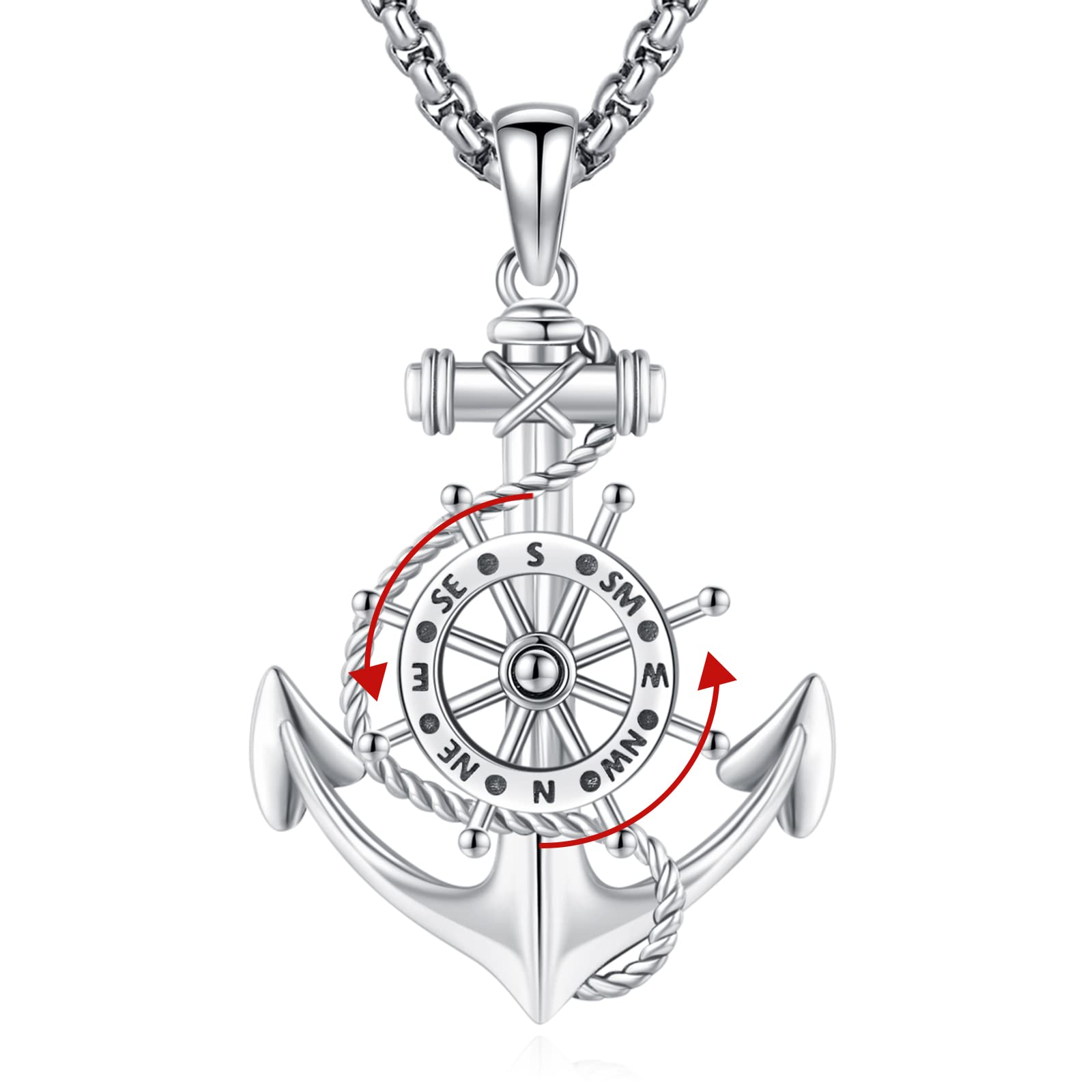 Eusense 925 Collana con Bussola in Argento Sterling Ciondolo con Bussola Regalo di Laurea Gioielli per Uomini Donne