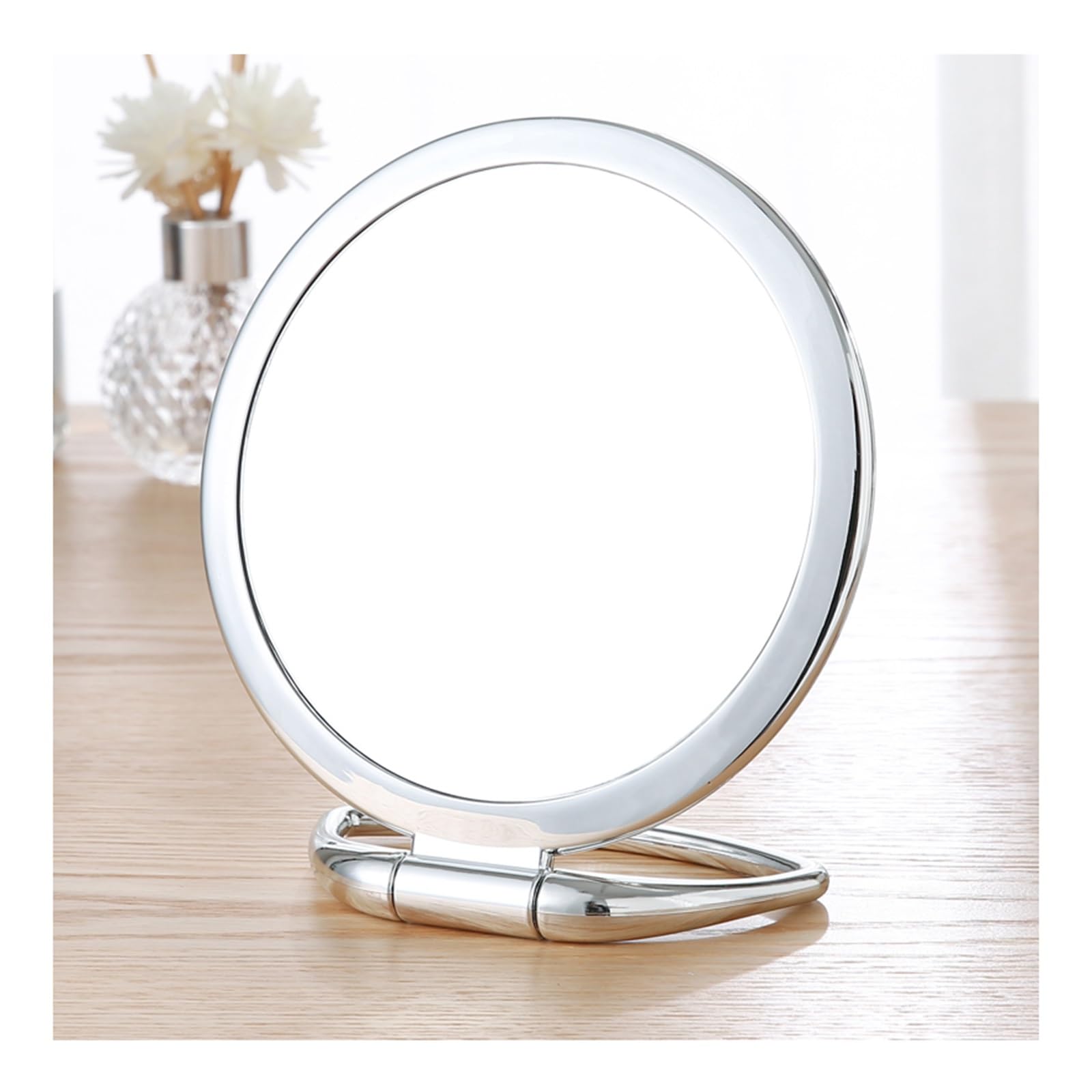 APLUSH 360 Degree Rotation Vanity Mirror, Double-Sided 1X/3X Magnifying Foldable Makeup Mirror for Handheld, Portable Hangable Silver Mirror(Color:E)