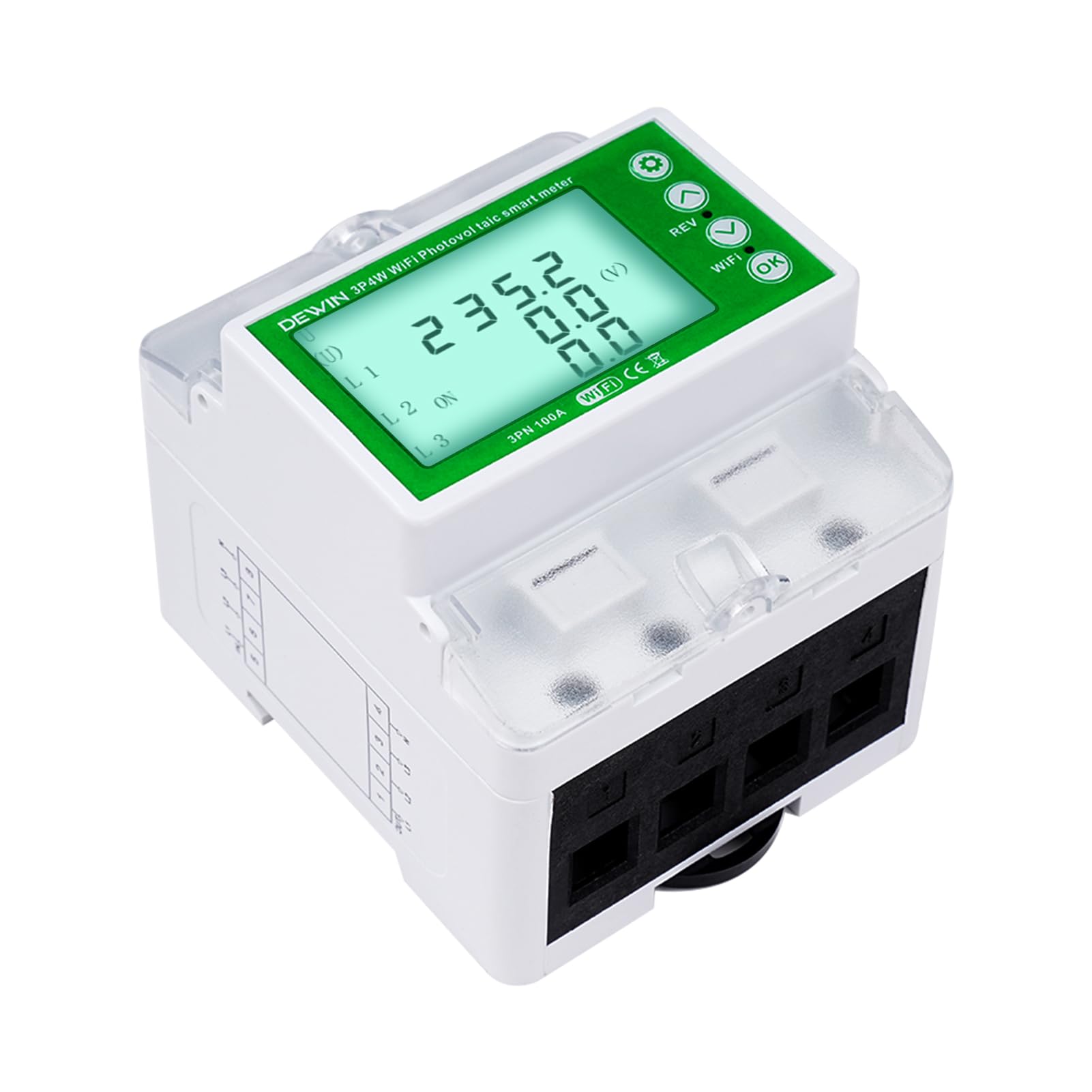 DEWIN Contatore Energia Elettrica Trifase WiFi,100A 380VAC Tuya Smart Misuratore Consumo Elettrico WiFi con Sbilanciamento di Tensione/Perdita di Fase e ECC. (con Manuali Italiani)