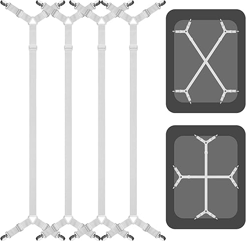ACEDÉCOR Tirantes para sábanas, 4 piezas (2 juegos) correas ajustables para soporte de sábanas, clips de sábana ajustables para mantener las sábanas ACEDÉCOR Tirantes para sábanas, 4 piezas (2 juegos) correas ajustables para soporte de sábanas, clips de sábana ajustables para mantener las sábanas