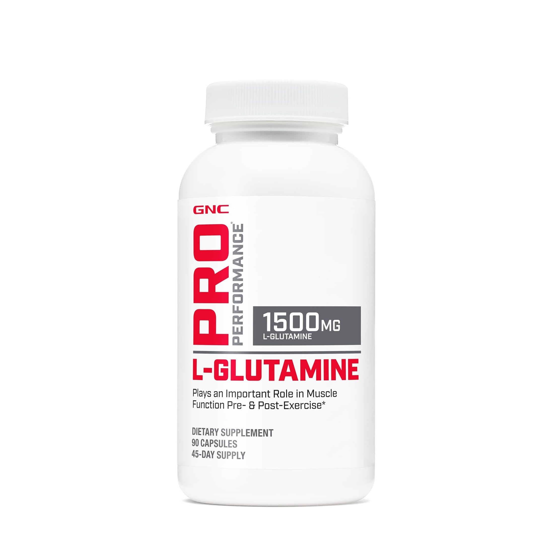 GNC Pro Performance L-Glutamine 1500mg, Amino Acid Supplement, 90 Capsules 90 Count (Pack of 1)