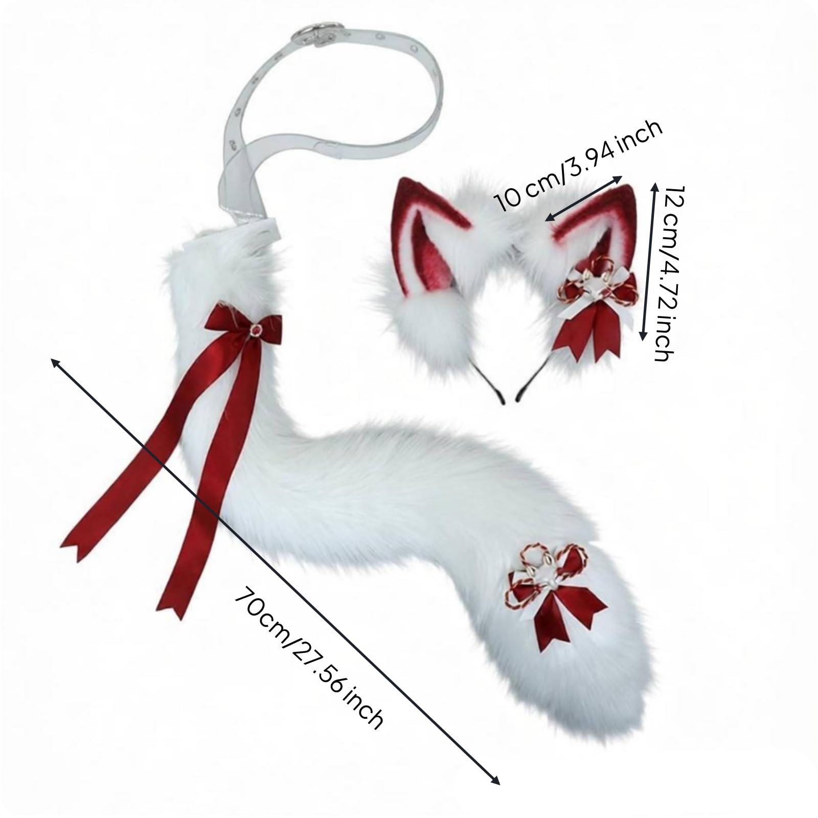 Baoblaze Diadema Orejas Accesorios de Disfraz Cola Suave Conjunto Peluche Diseño con Banda Transparente y Material Peluche Adecuado para Cosplay Actuaciones Festivales Regalos Decoración del Hogar