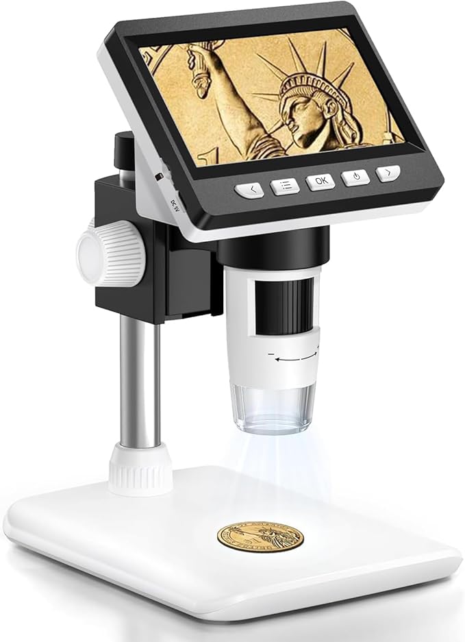 4.3 Inch LCD Digital Microscope, AOPICK Coin Microscope Camera with 50X-1000X Magnification
