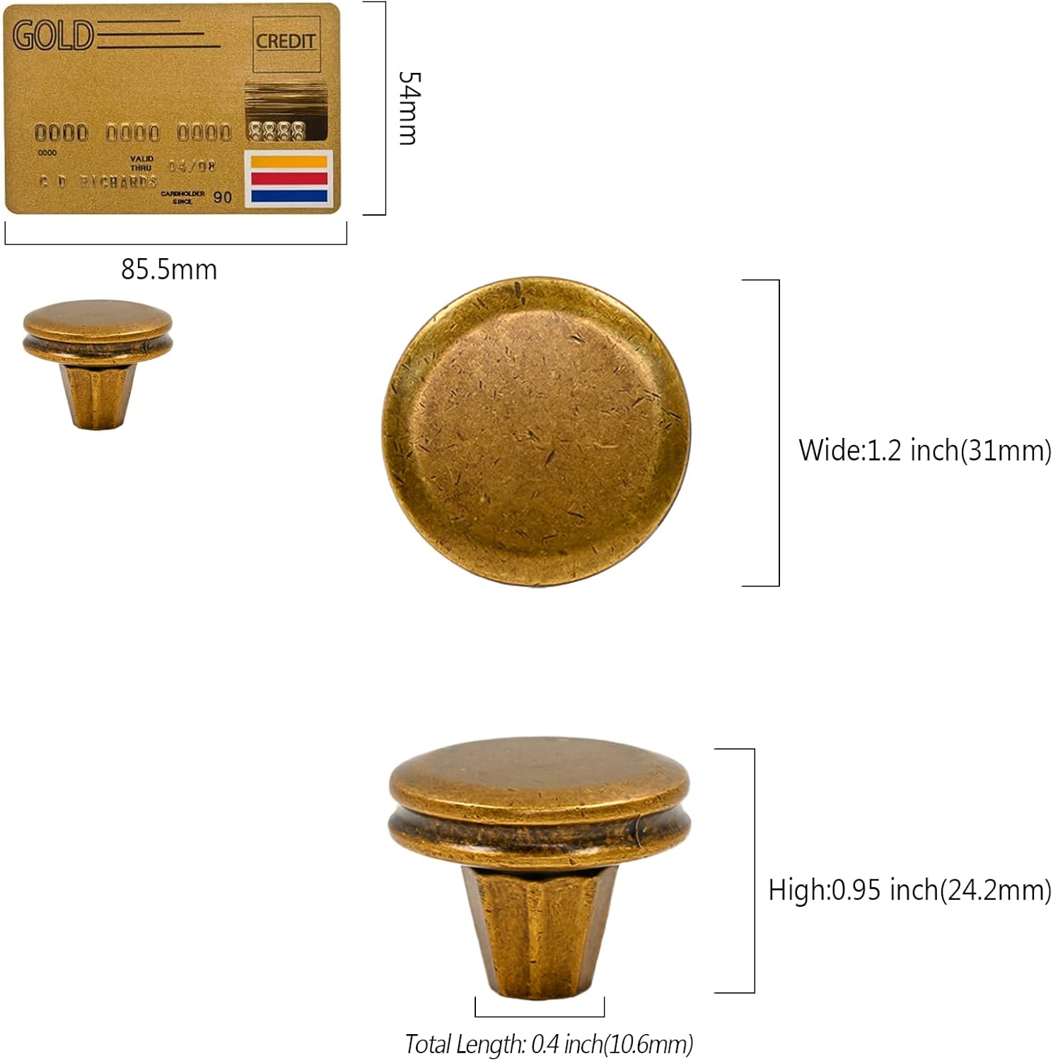 Amerdeco 10 Pack Antique Brass Cabinet Knobs Single Hole Cabinet Pulls Diameter Round Drawer Knobs and Pulls for Bathroom Cabinets ZH0073