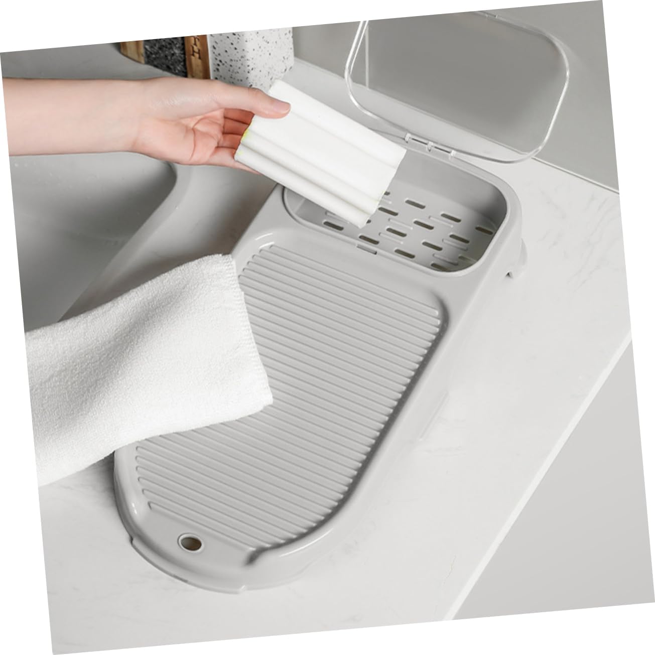 Levemolo Thickened Washboard Portable Laundry Holder Grey Laundry Soap Holder for Travel Handheld Design