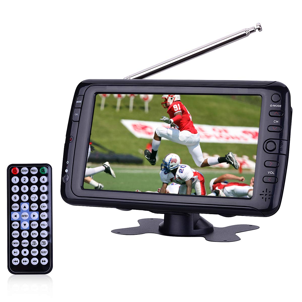 7 inch Portable LCD Digital ATSC TV/Monitor Handheld Televison with Built in Rechargeable Battery and Support USB/SD Reading (7 inch, Black)
