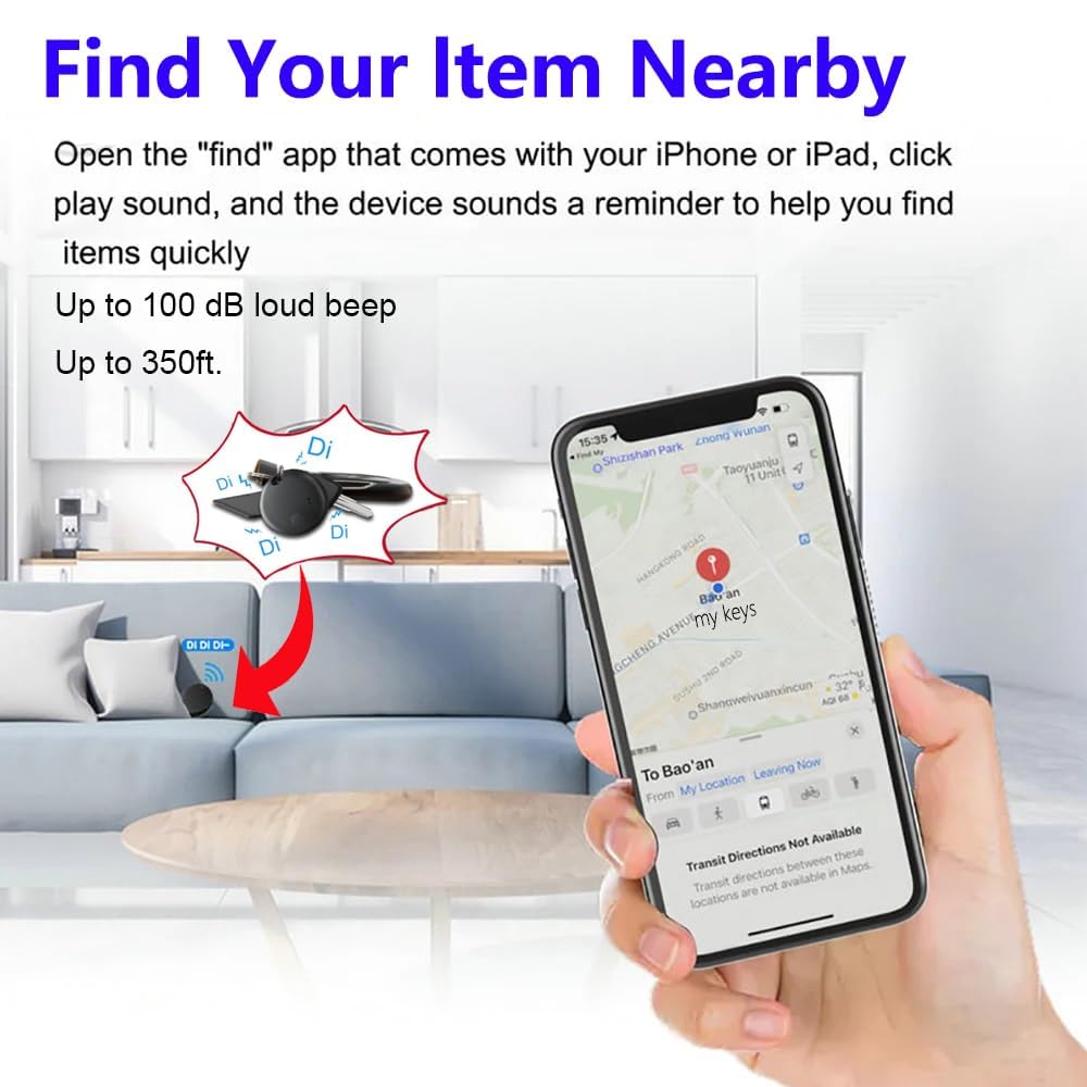 Lot de 4 étiquettes de suivi d'air Bluetooth, localisateurs d'articles compatibles avec l'application Apple Find My (iOS uniquement), gardez le suivi et vos clés, portefeuille, bagages, sac à dos (pas