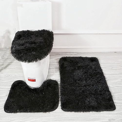 Miniatura 4 de Juego de 3 alfombras de baño suaves y tapetes de baño antideslizantes, juego de tapetes de baño, juego de 3 piezas, con tapete de inodoro en forma