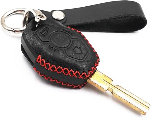 Cuero negro para BMW Z3 Z4 X3 X5 M5 325i E38 E39 E46 3 5 7 Series 3 Botones Smart Remote Key Fob Case Cover Chain