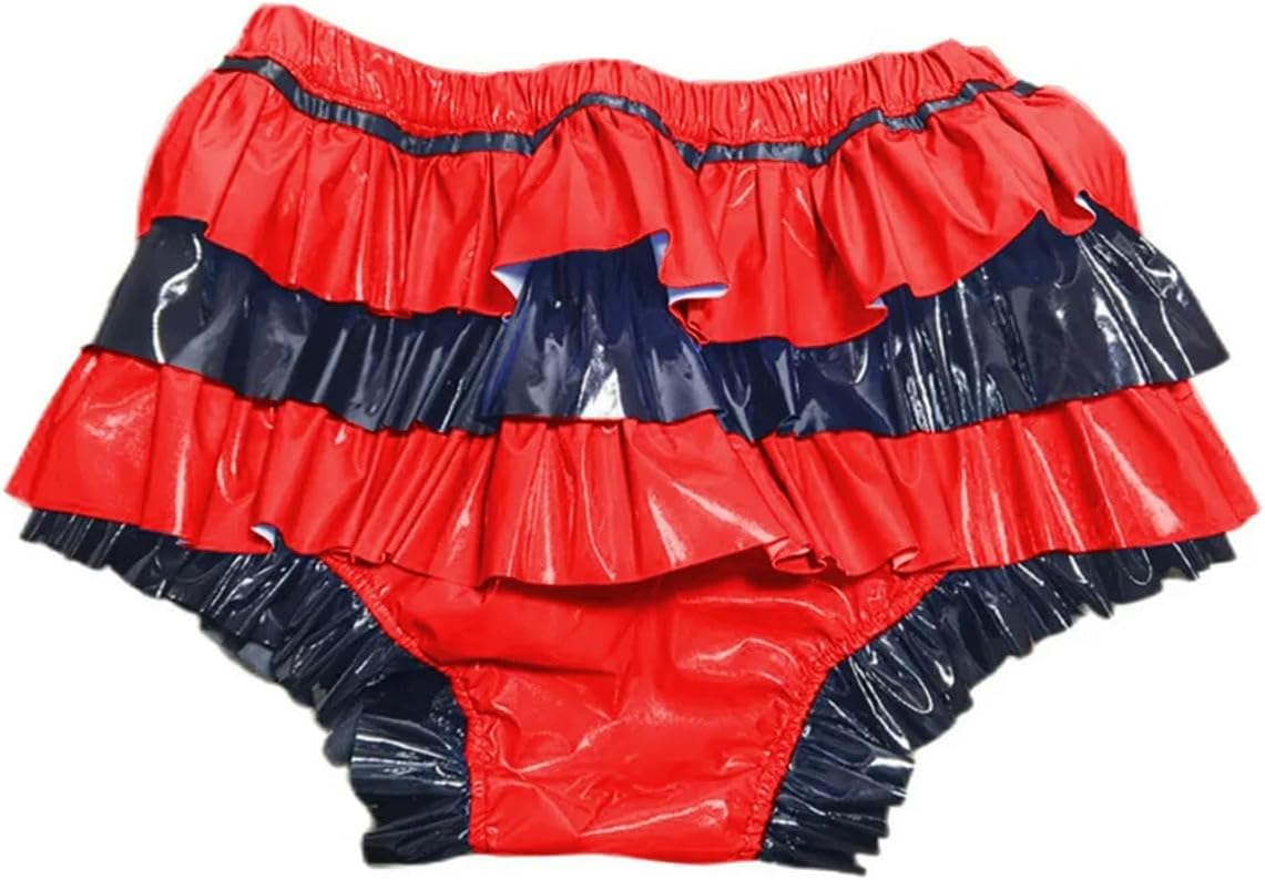 PVC Leather Panties for Adult Patchwork Ruffles Underpants Lingeri customizable