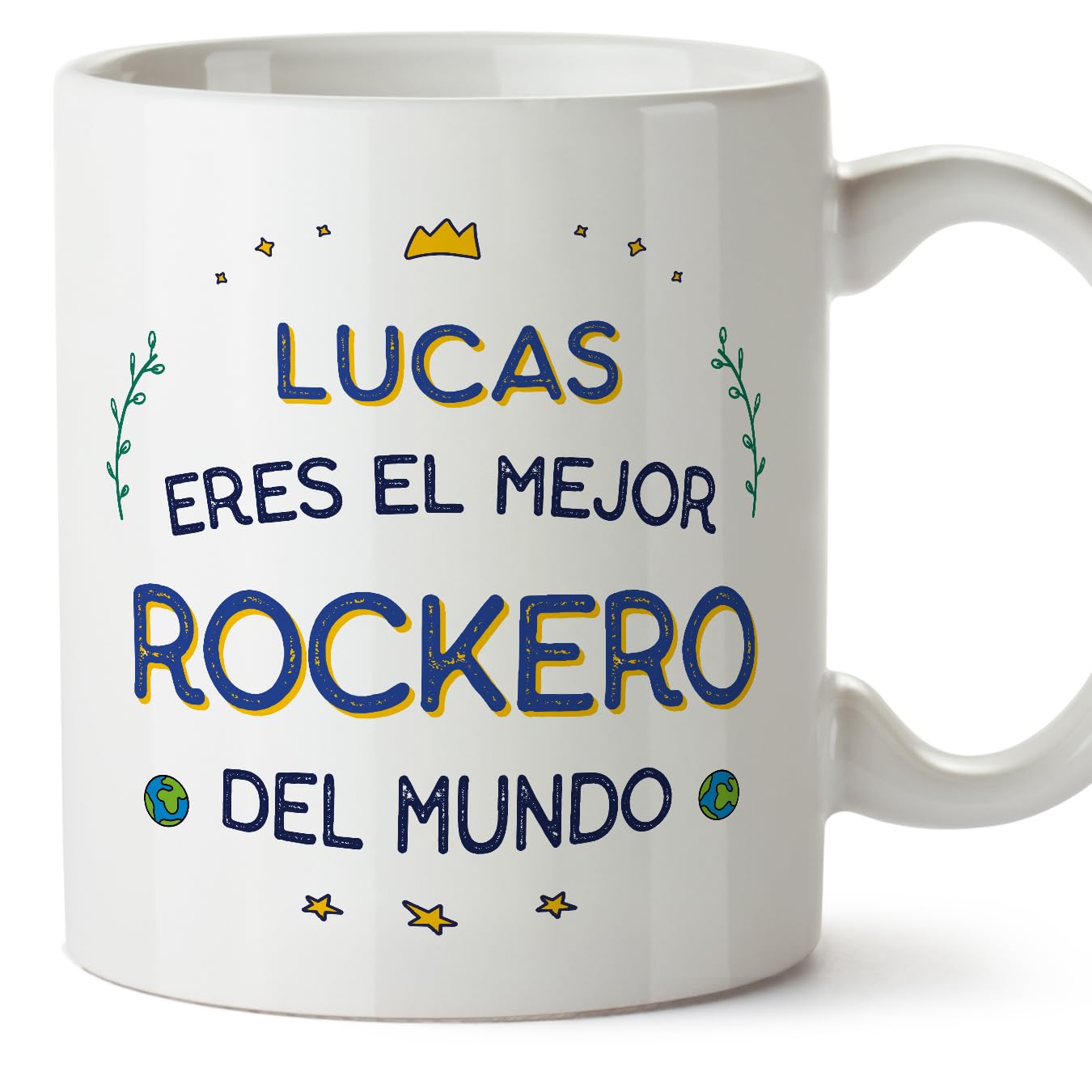 MUGFFINS Personalised Mug for Rocker Man - in Spanish - Mejor del Mundo - Funny Custom Gift for Colleagues - Ceramic 11oz Mug