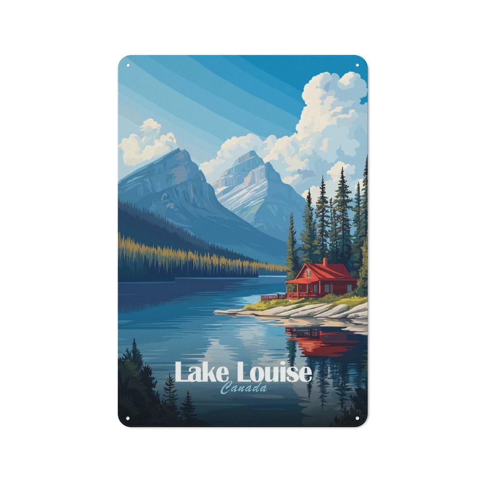 Lake Louise Cabin Warehouse Style Metal Wall Decor 30x20cm, Metal Wall Sign for Workspace, Cafe, Hallway Or Garage