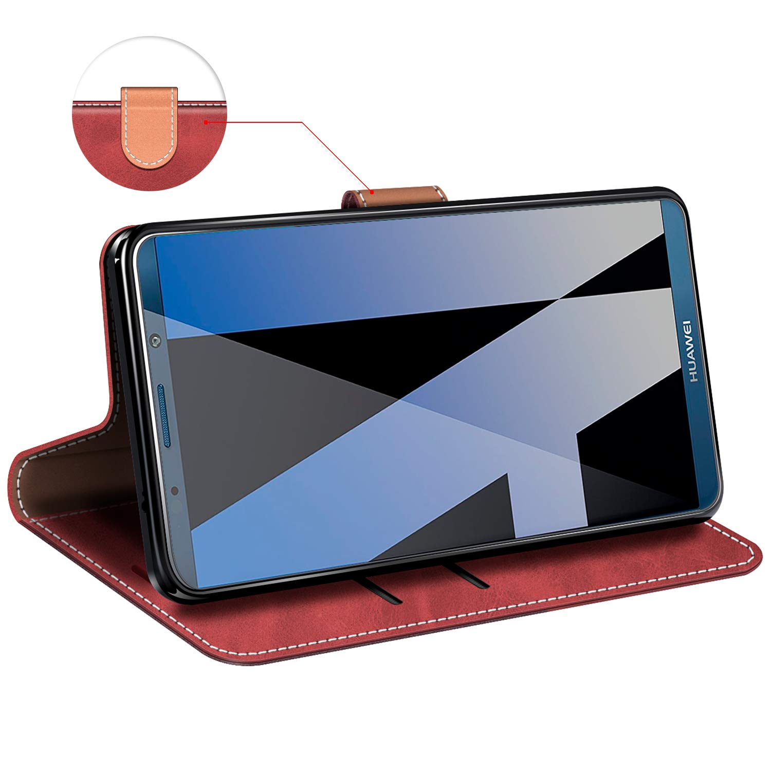 Custodia A Libretto MOBESV Per Huawei Y6 2018 / Honor 7A - Copertina In Pelle Con Porta Carte, Rossa, Magnetica - 4