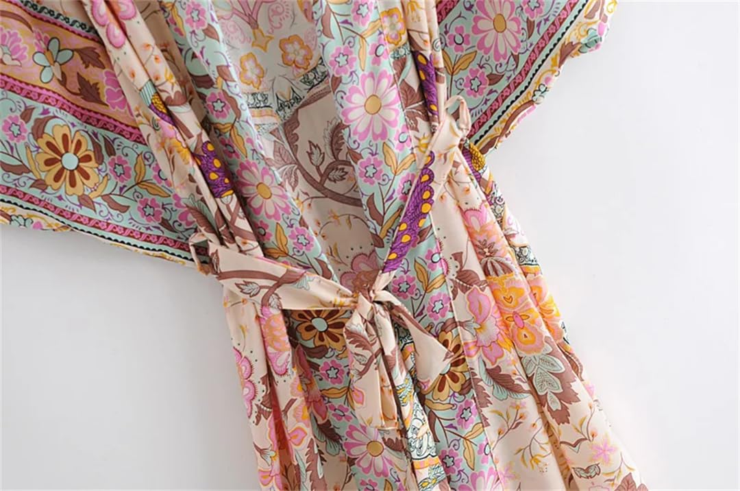 Disimlarl Kimono da donna con stampa a pipistrello, da spiaggia, stile bohémien, con scollo a V, fascia per bikini