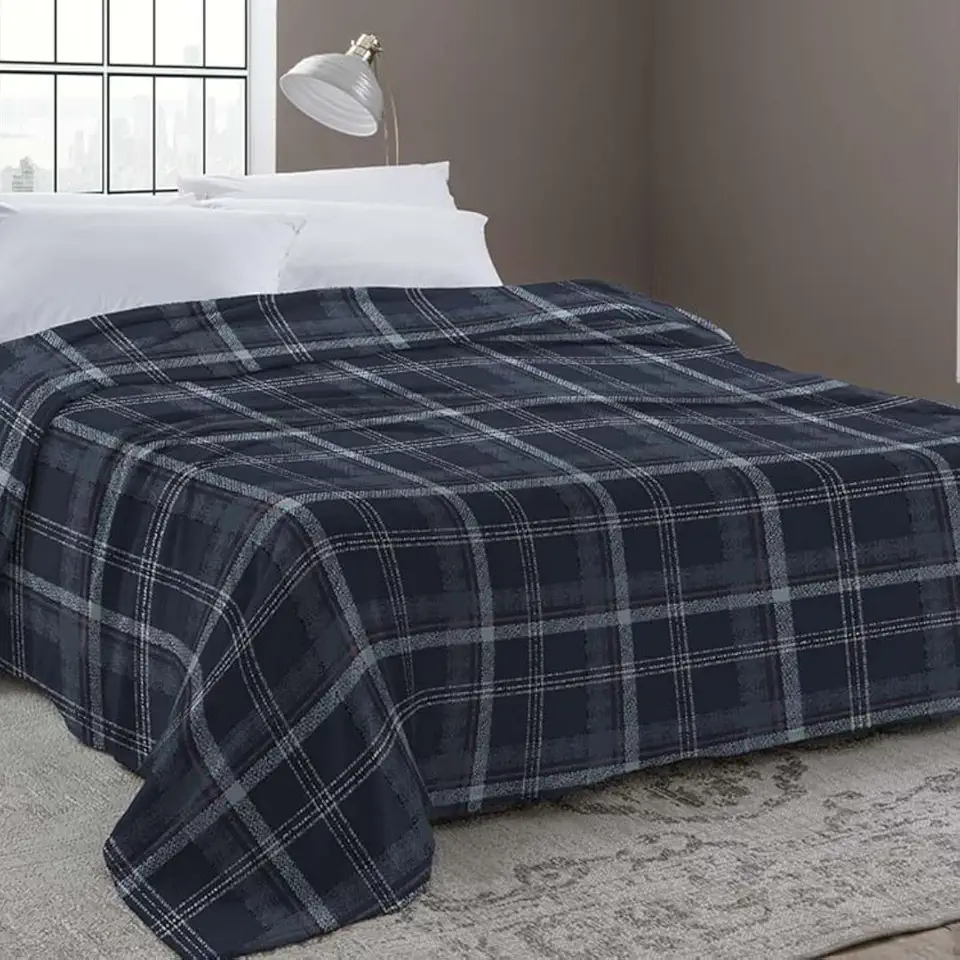 Cobertor Manta Microfibra Casal, Xadres 100% Poliéster, 1,80 x 2,00 m, Toque Aveludado, Antialérgico Camesa (MARINHO)