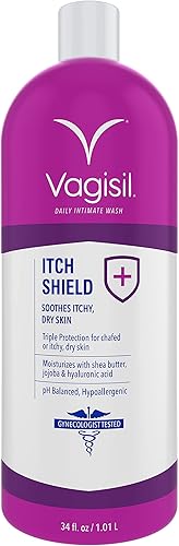 Vagisil Lavado femenino para la higiene de la zona íntima y la picazón, piel seca, lavado crme con escudo de picazón, pH equilibrado y probado por
