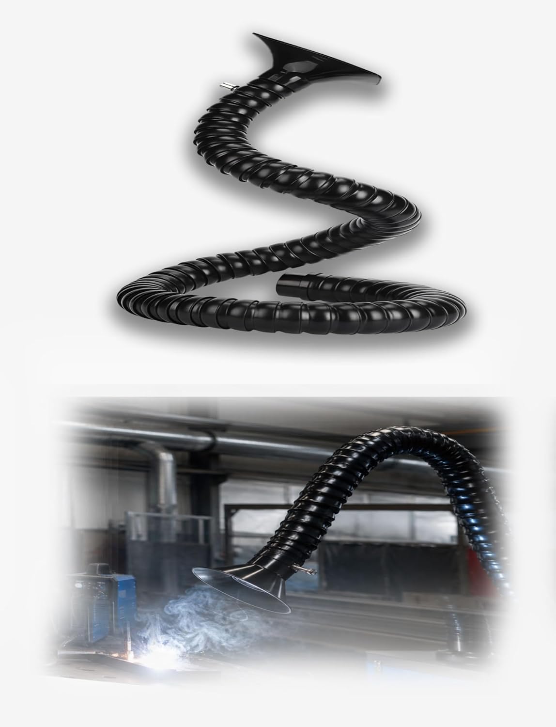 Flexible 360° Industrial Exhaust Arm with Adjustable Suction Valve，for Welding, Soldering, Dust Removal, and Fume Extraction(75mm-200 cm)