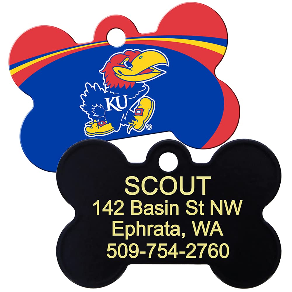 GoTags Kansas State Jayhawks NCAA Personalized Engraved Sports Team Dog Tags, Bone Shape Pet ID Tags