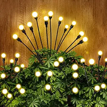 ZIVASA 10LED Starburst Swaying Solar Lights, Firefly Garden Light, Decorative Solar Garden Lights, Outdoor Waterproof Firefly Path Lights for Pathway Yard Patio Landscape, Warm White 4PCS