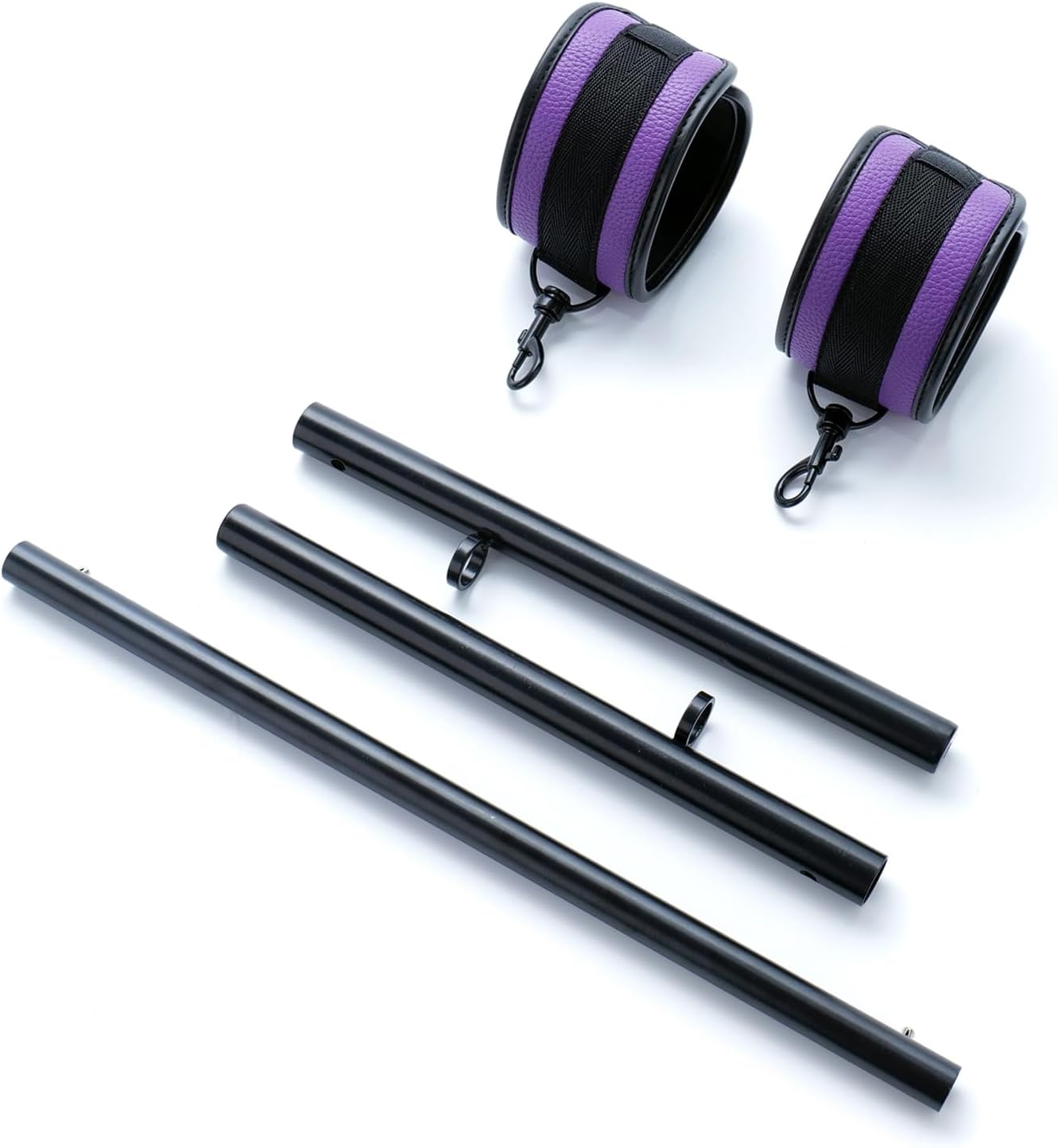 Portable Heavy Duty Stainless Steel Expandable Black Spreader Bar with 2pcs PU Purple Adjustable Straps,Workout Bar for Home Gym Training Bar,Exercise Detachable Pilates Kit