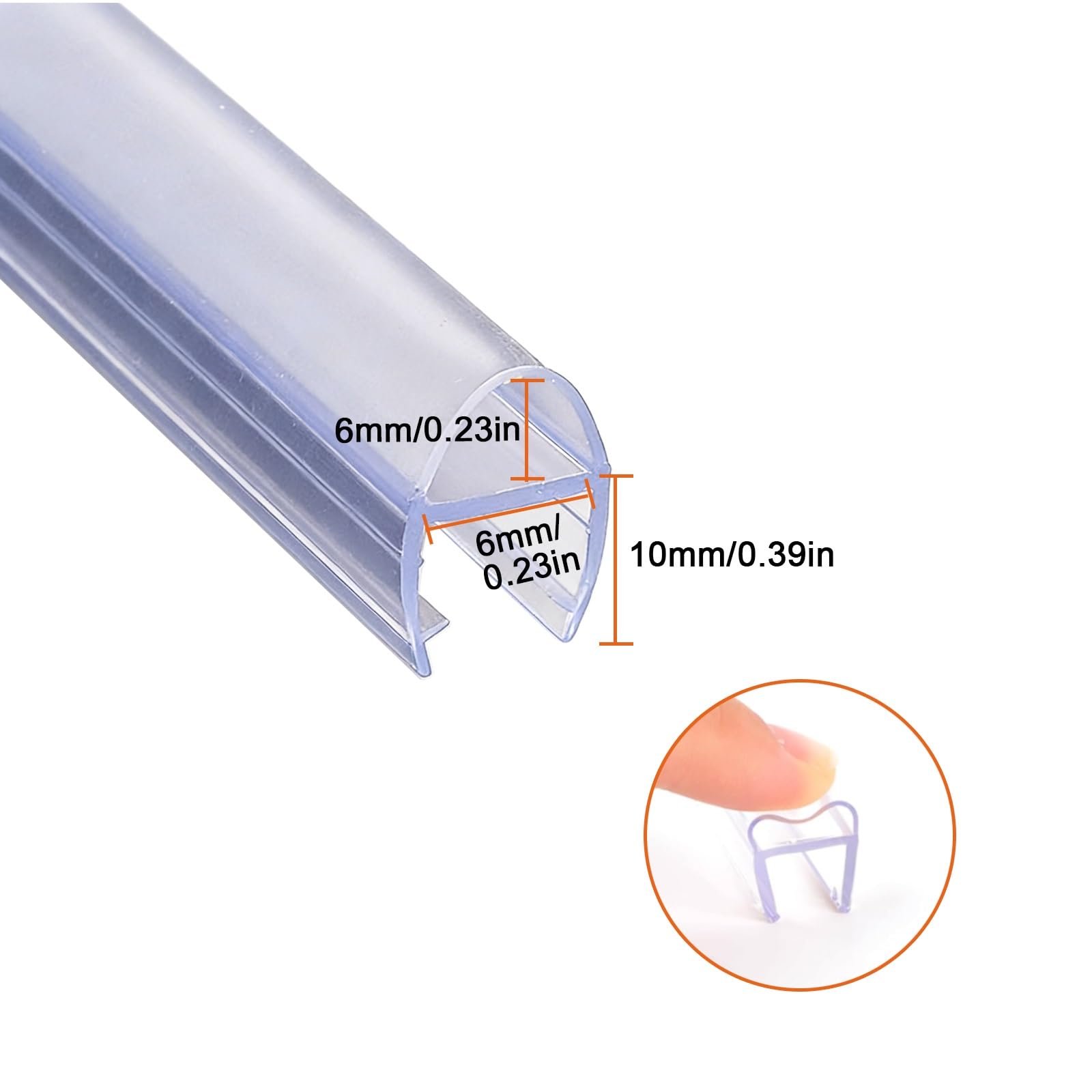 Uszczelka drzwi prysznicowych, listwa uszczelniająca do drzwi prysznicowych PVC typu U, opakowanie 4 szt., 6 mm - 12 mm (6 mm/0,23 cala)