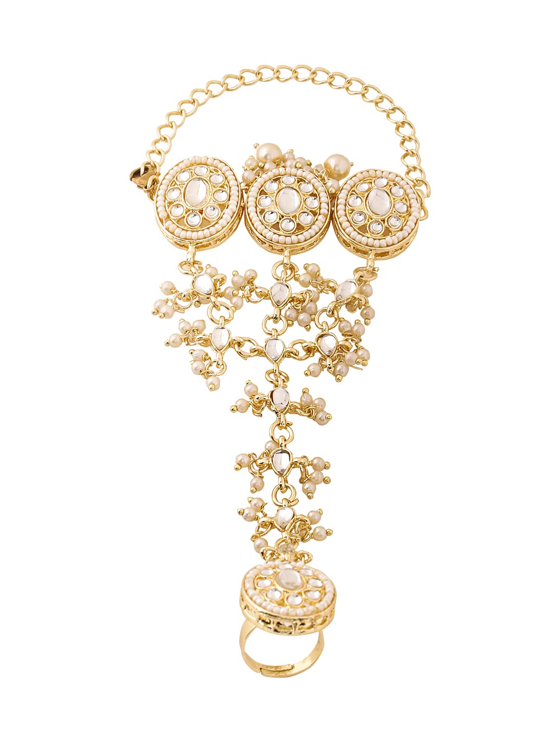 Yellow Chimes Haath Phool for Women Ring Bracelet Kundan Studded Traditional Gold Plated Panja/Adjustable Rings Bracelet for Women and Girls (Style-2) (B0B63WCZL2) Amazon Price History, Amazon Price Tracker
