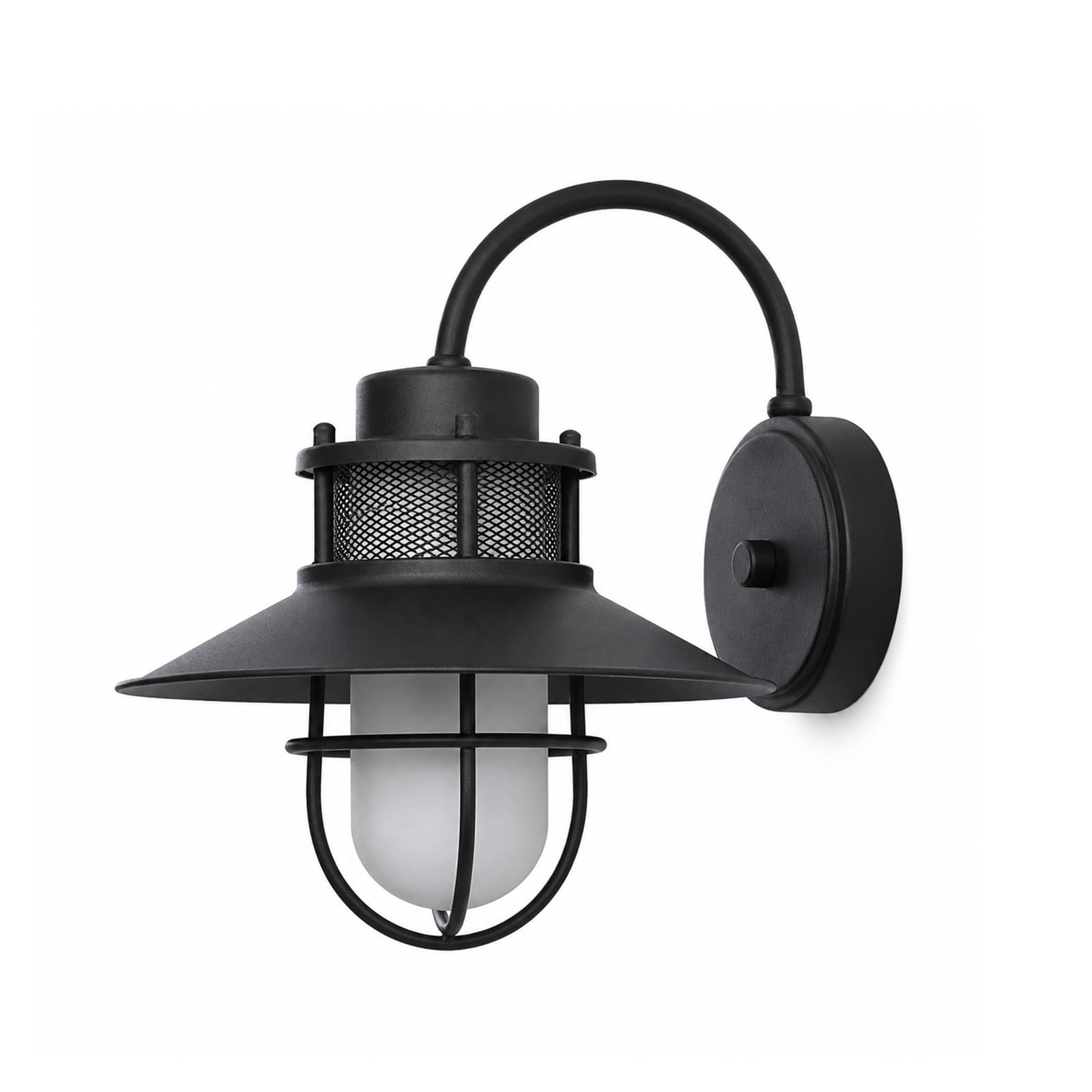 OZBMA Antique Gooseneck Outdoor Wall Sconce, Frosted Glass Exterior Lantern, Waterproof Vintage Iron Mounted Lamp for Porch Patio Garden Entryway Garage Balcony Yard Villa Cottage(Black) (Black)