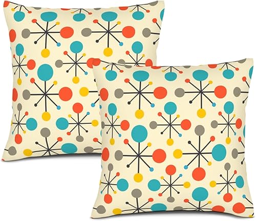 Juego de 2 fundas de almohada atómicas modernas de mediados de siglo de 18 x 18 pulgadas, fundas decorativas retro para sofá, sala de estar, fundas