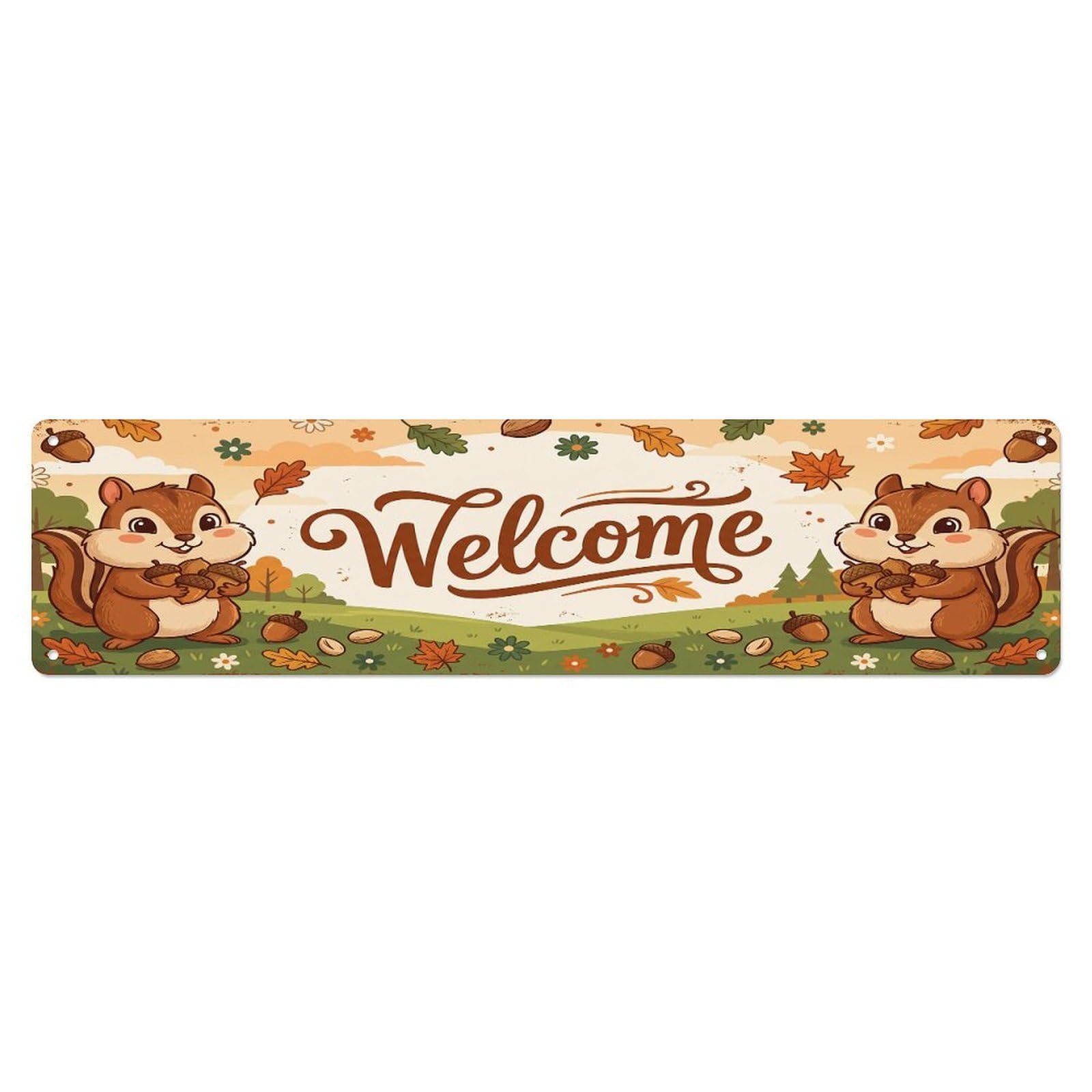 Olhnbad 4X16inch(10X40cm) Vintage Welcome Chipmunk Acorn Metal Tin Sign