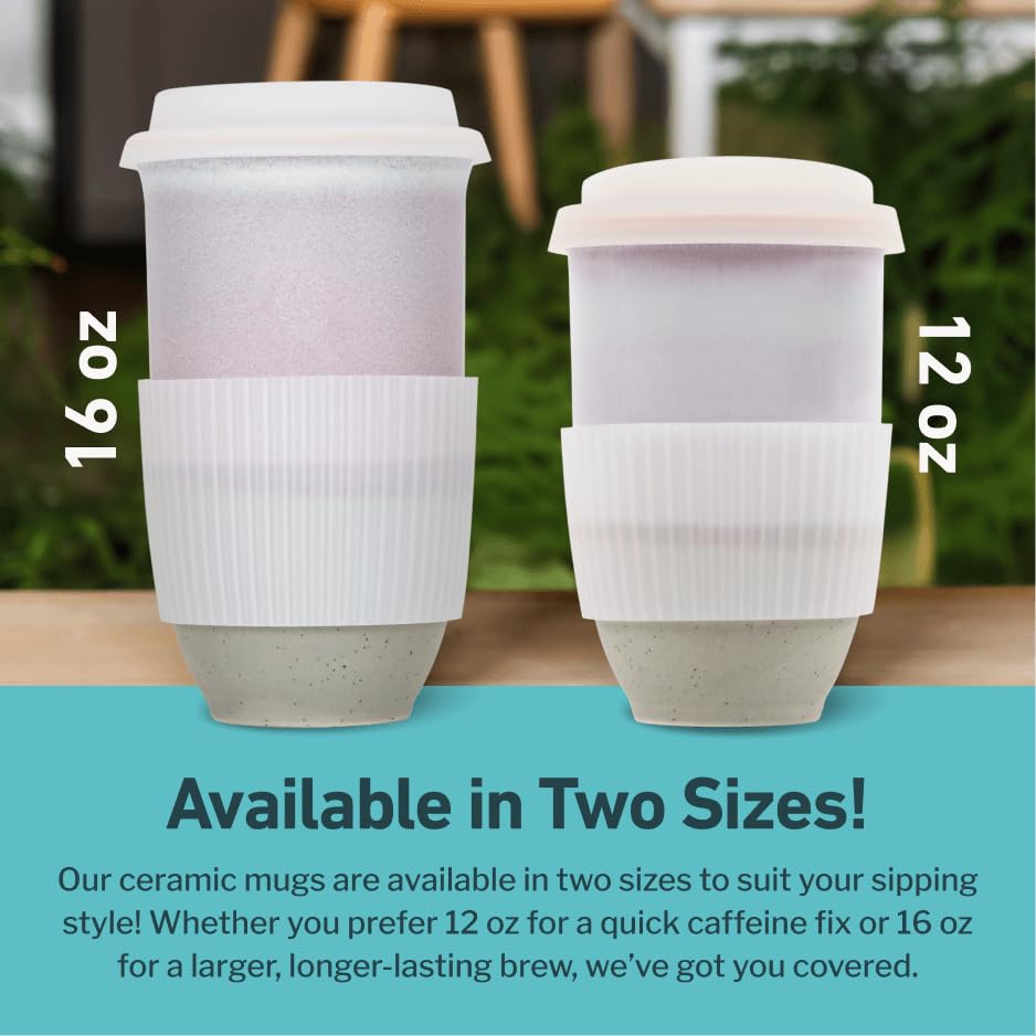 Image of NOVA CERAMICS Coffee Travel Mug - Reusable To Go Mug - Microwave & Dishwasher Safe White & Purple Tumbler - Gifts For Women Men Him Her - 16oz - Horizon