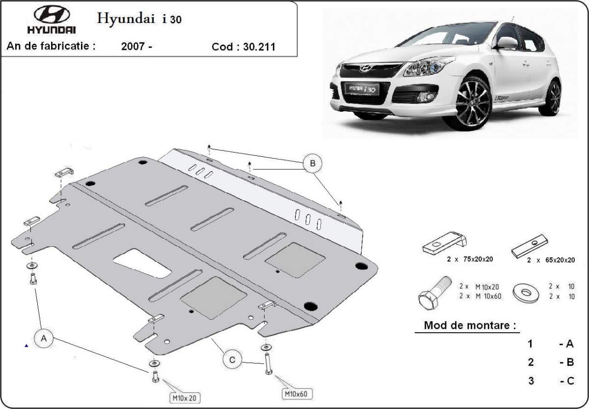 Protezione sottoscocca motore in acciaio compatibile con Hyundai i30 (2007-2011)