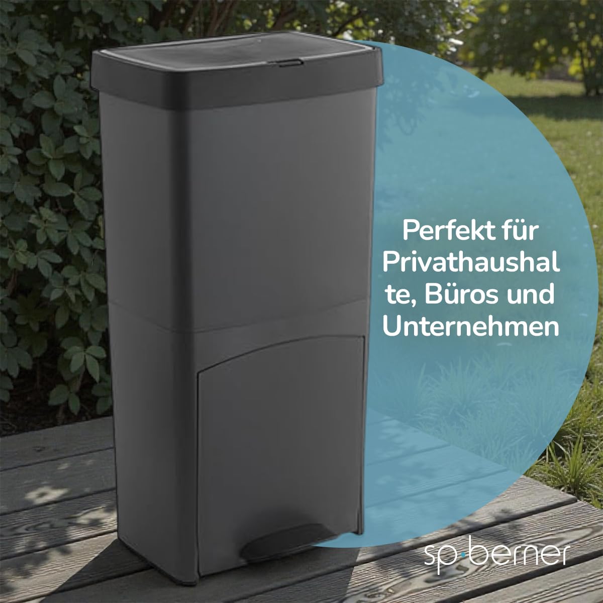 SP Berner – Recycling-Abfalleimer 70 l mit Pedal – 3 Fächer (30 l + 10 l + 30 l) – Ideal für Küche, Haushalt, Büro und Unternehmen – 100% recycelbar – Grau