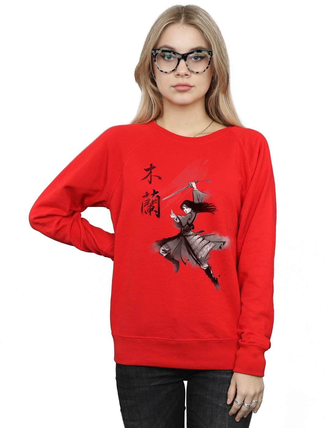 Absolute Cult Women's Red Disney Mulan Movie Sword Jump Sweatshirt Large