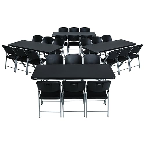 4 6-Foot Nesting Tables with 24 Folding Chairs - Black