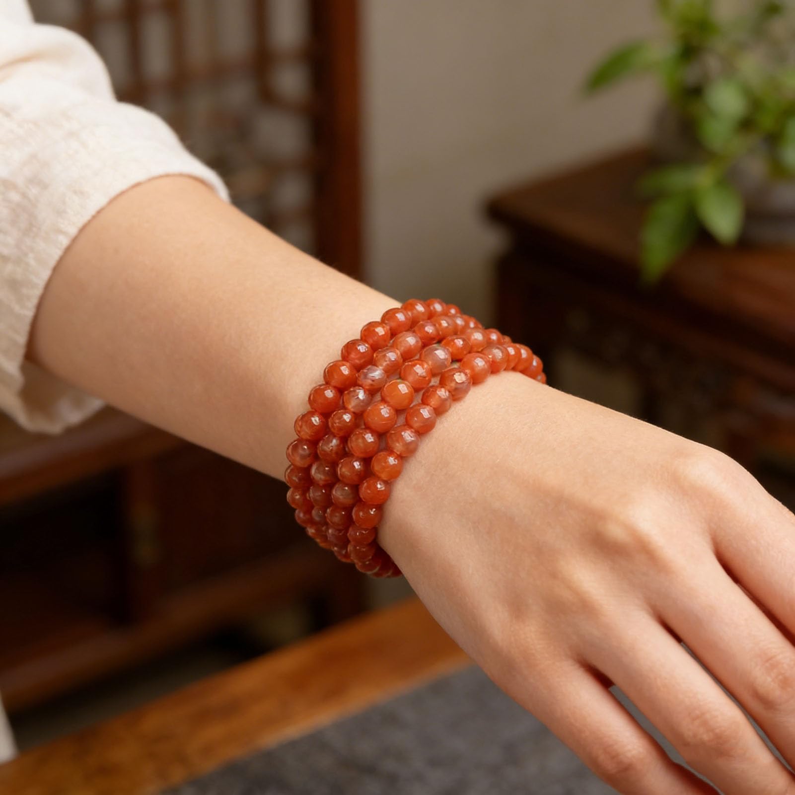 Bracciale con Perline Bracciale in Agata Rossa del Sud Bracciale Elasticizzato in Cristallo curativo Naturale calmante per Donne e Uomini - Pietra preziosa semipreziosa Fatta Mano,4MM