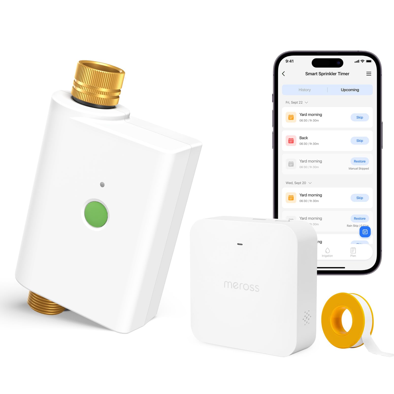 meross Meross Programador Riego WiFi MST100 | Riego Automatico & Pausa Lluvia - por APP | Contador de Agua y Control Remoto Exterior | Conexión Doble de Latón | Compatible con Apple Home, Alexa y Google Home