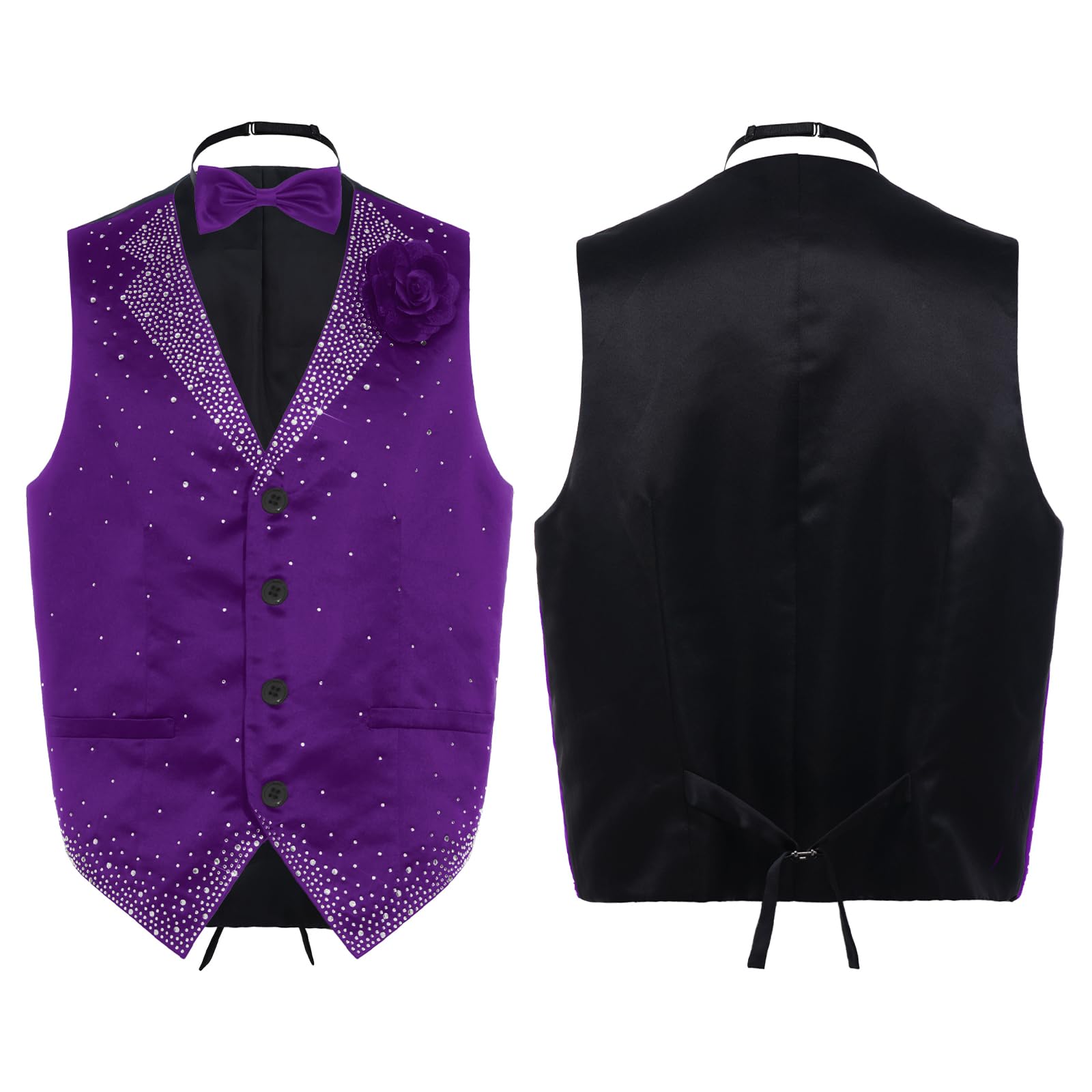 Chaleco Traje Hombre con Lentejuelas para La Actuación La Fiesta Boda Escote En V Sin Mangas Blazer Club