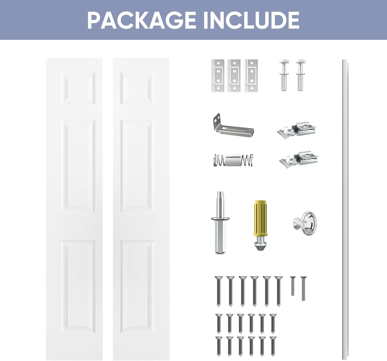 JUBEST 30in. x 80in. Bifold Door, 6 Panel Primed Bifold Interior Doors, Hollow Core Bi Fold Closet Door with Hardware Kit Include, Folding Doors for Laundry, Pantry & Bedroom