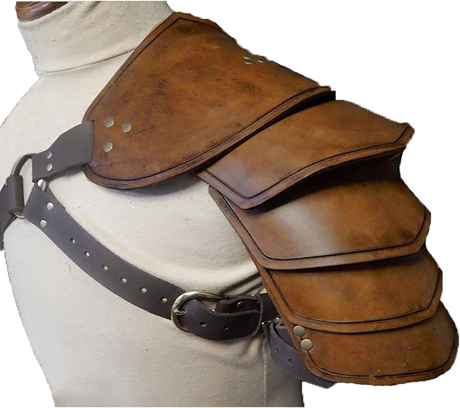 Shoulder Armour, Retro Medieval Knight Shoulder Armor, Free Size Faux Leather Spaulder Pauldrons for Costume Accessory Party Fancy Dress(Color:Brown)