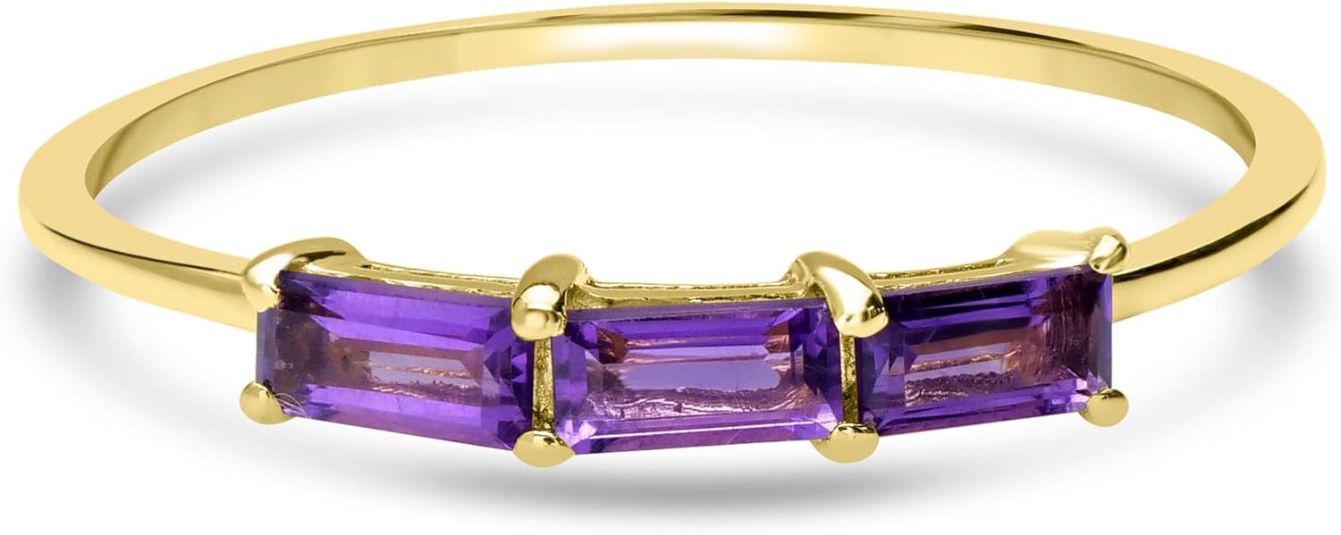 Heidi 14k Gold & Sterling Silver Genuine Gemstone Stackable 3-Stone Baguette Ring, Sizes 6-8