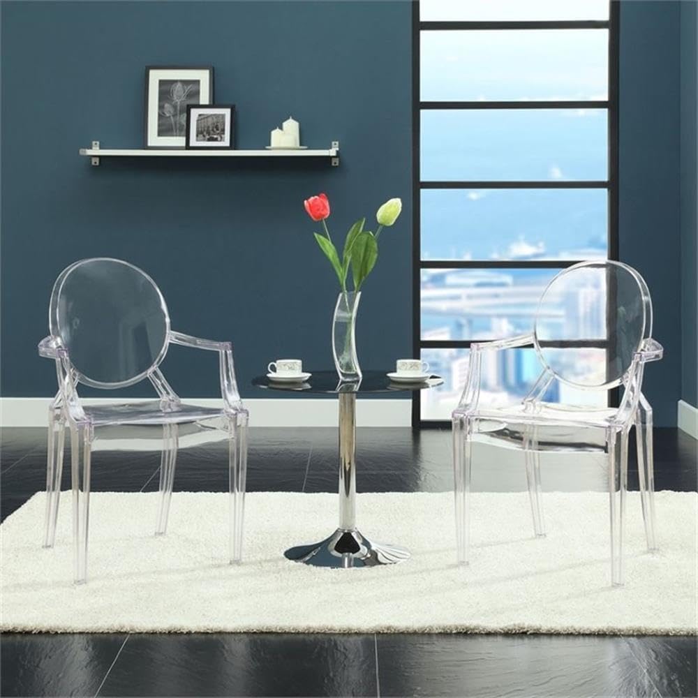 Hawthorne Collections 18.5" Modern Sturdy Polycarbonate Plastic Stackable Dining Arm Chair for Indoor/Outdoor Use in Clear Finish