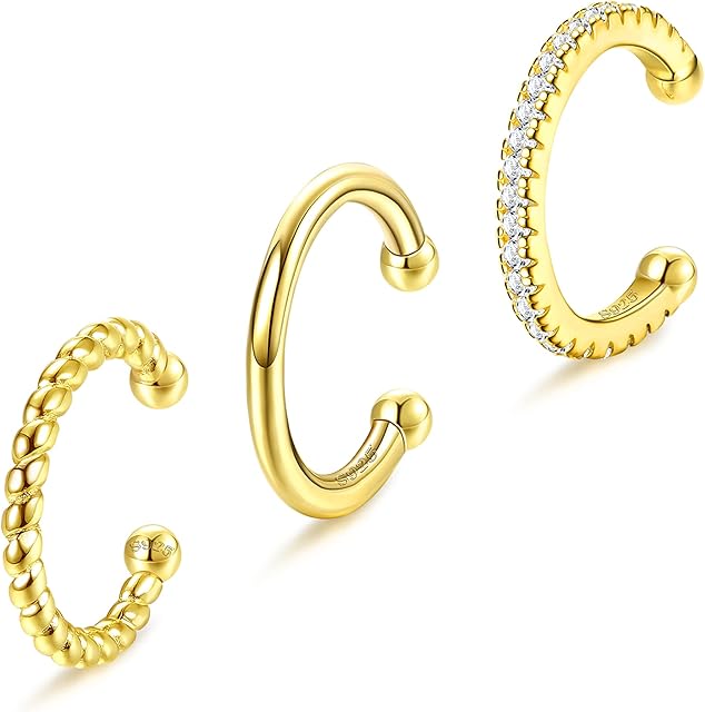 ORAZIO 3Pcs 925 Sterling Silver Ear Cuffs for Women Non-Piercing Adjustable Dainty Ear Cuff Helix Cartilage Clip On Cuff Earrings Set Non-Pierced Cuff Earrings For Non Pierced Ears