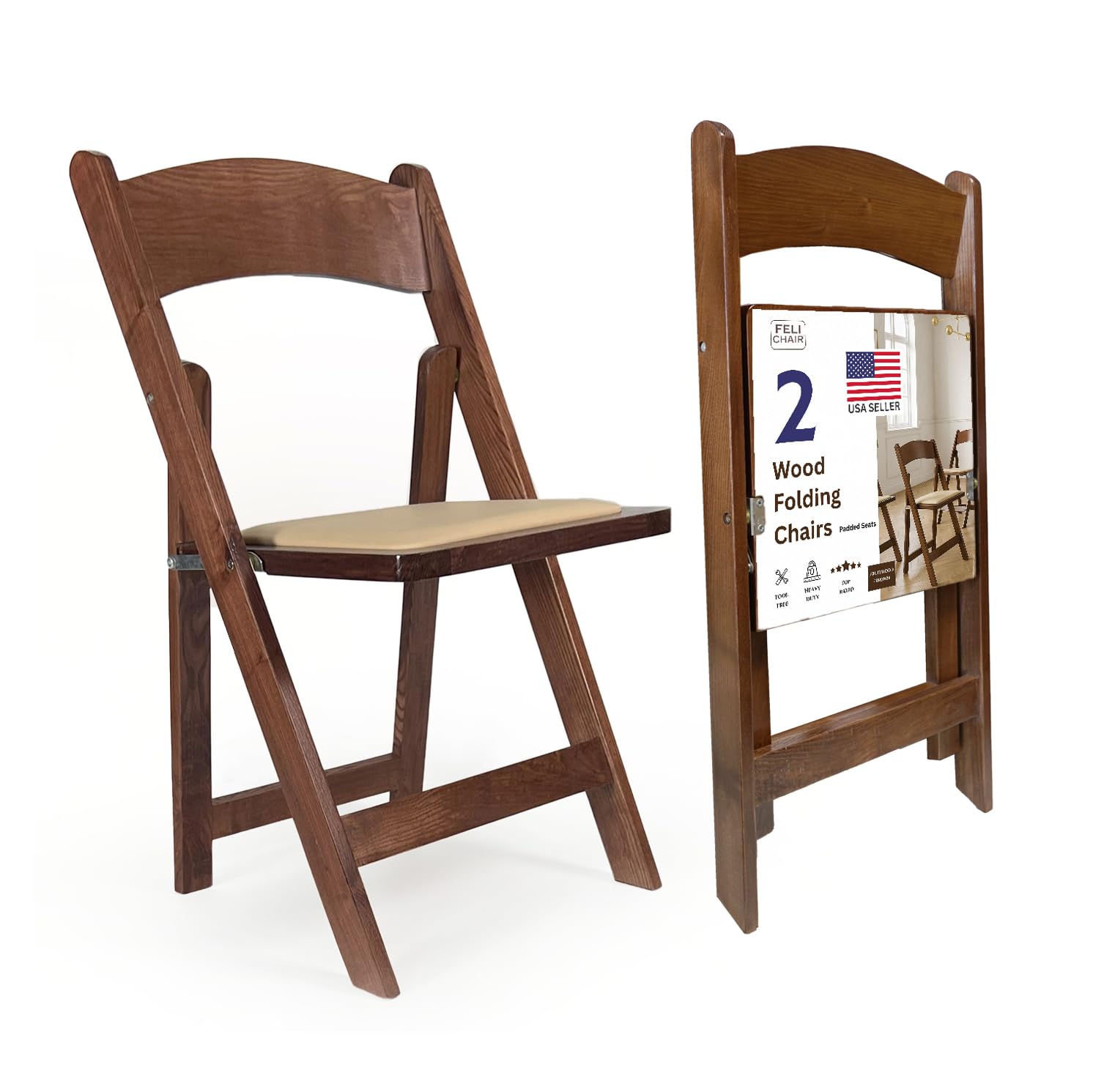 Amazon.com: Wood Folding Chair with Cushion, Stackable Durable