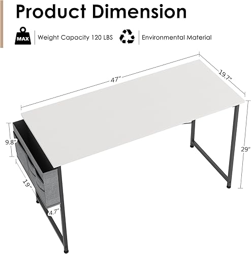 Miniatura 5 de COTUBLR Escritorio para computadora de 47 pulgadas, escritorio de oficina en casa, escritorio simple y moderno para dormitorio, escritorio de
