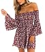 NANFANGLI Women Summer Dress Print Mini Casual Off-Shoulder Dresses (L, Red)