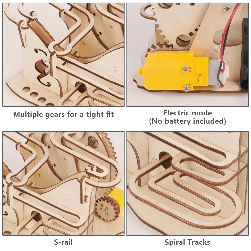 HOTUT Marble Run 3D Wooden Puzzle, Self Assemble (33 Pcs) Mechanical Gear Drive, Electrical 3D Puzzle - Image 3