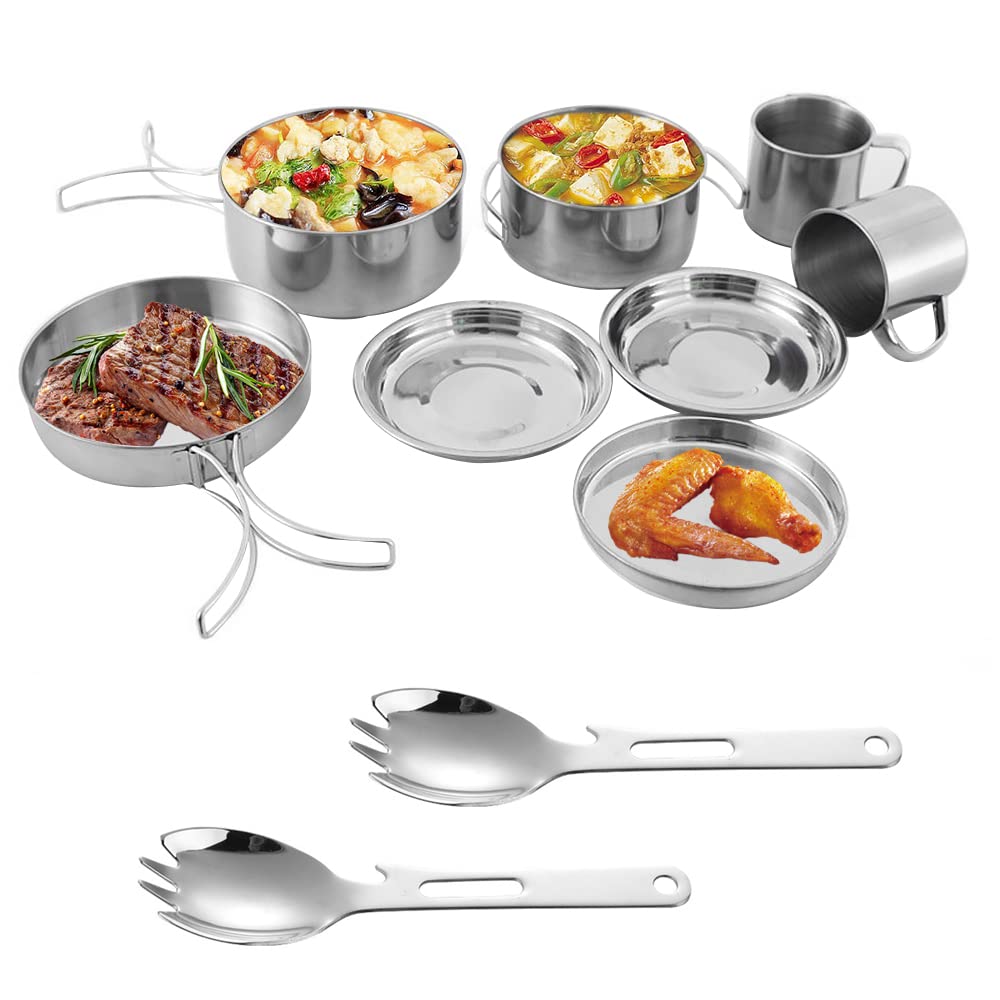 Set Da Campeggio In Acciaio Inox Per 1-2 Persone - 10 Pezzi, Leggero E Trasportabile Per Picnic - Foto 11