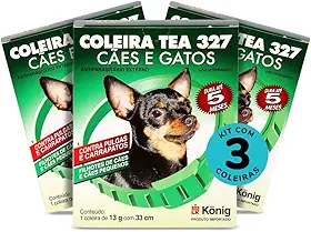 Kit Coleira Contra Pulgas E Carrapatos TEA 327 Cães Pequenos König 13g C/ 33cm C/ 3 unidades