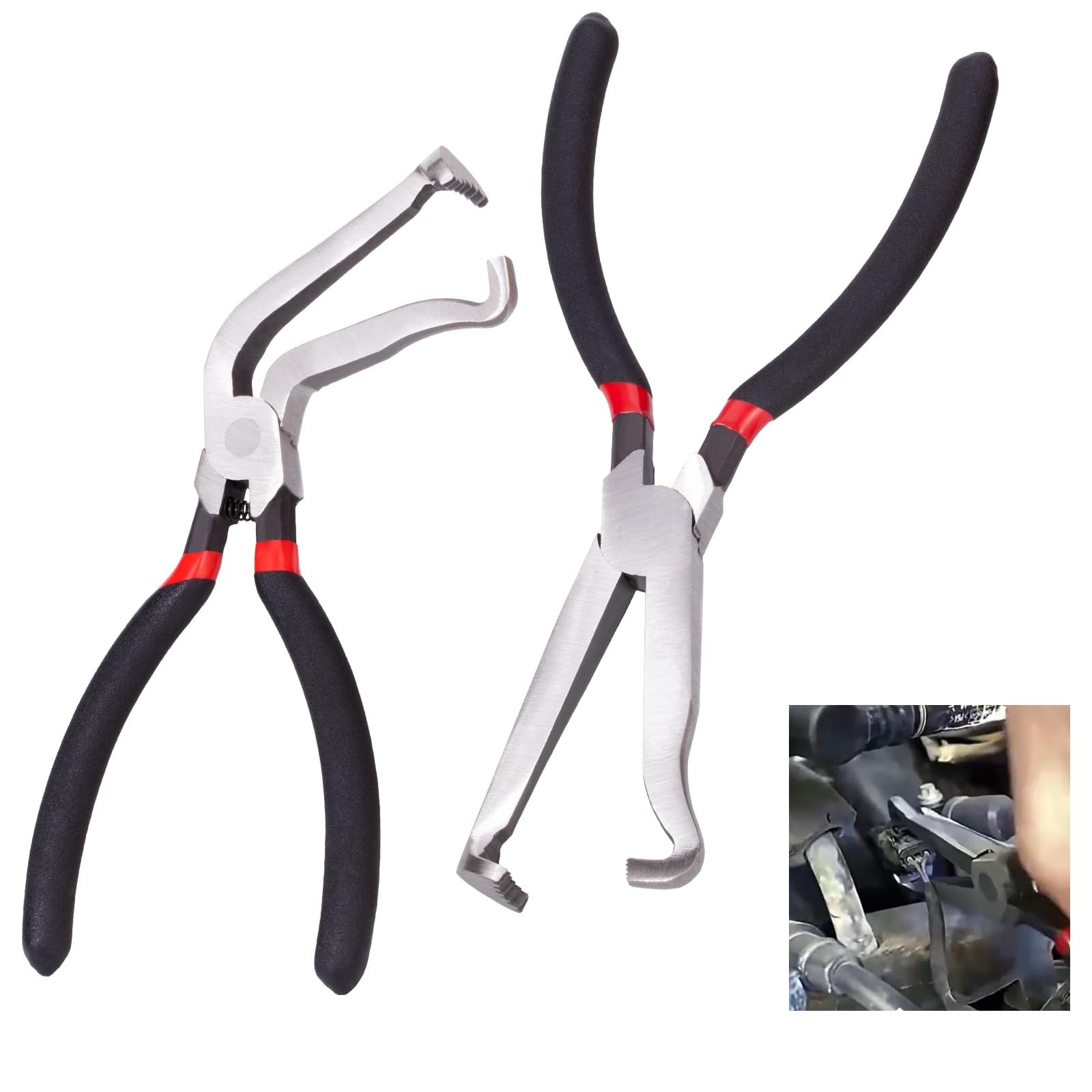 Electrical Disconnect Pliers for Cars, Automotive Electrical Connector Pliers with Anti-Slip Grip, Wire Connector Plier for Push Tab Style Plug (60°Bend+straight)